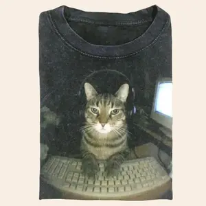 Vintage Wash Hacker Cat Meme Tshirt, Computer Kitty Tee, Gamer Cat Aesthetic, Funny Viral Keyboard Gift