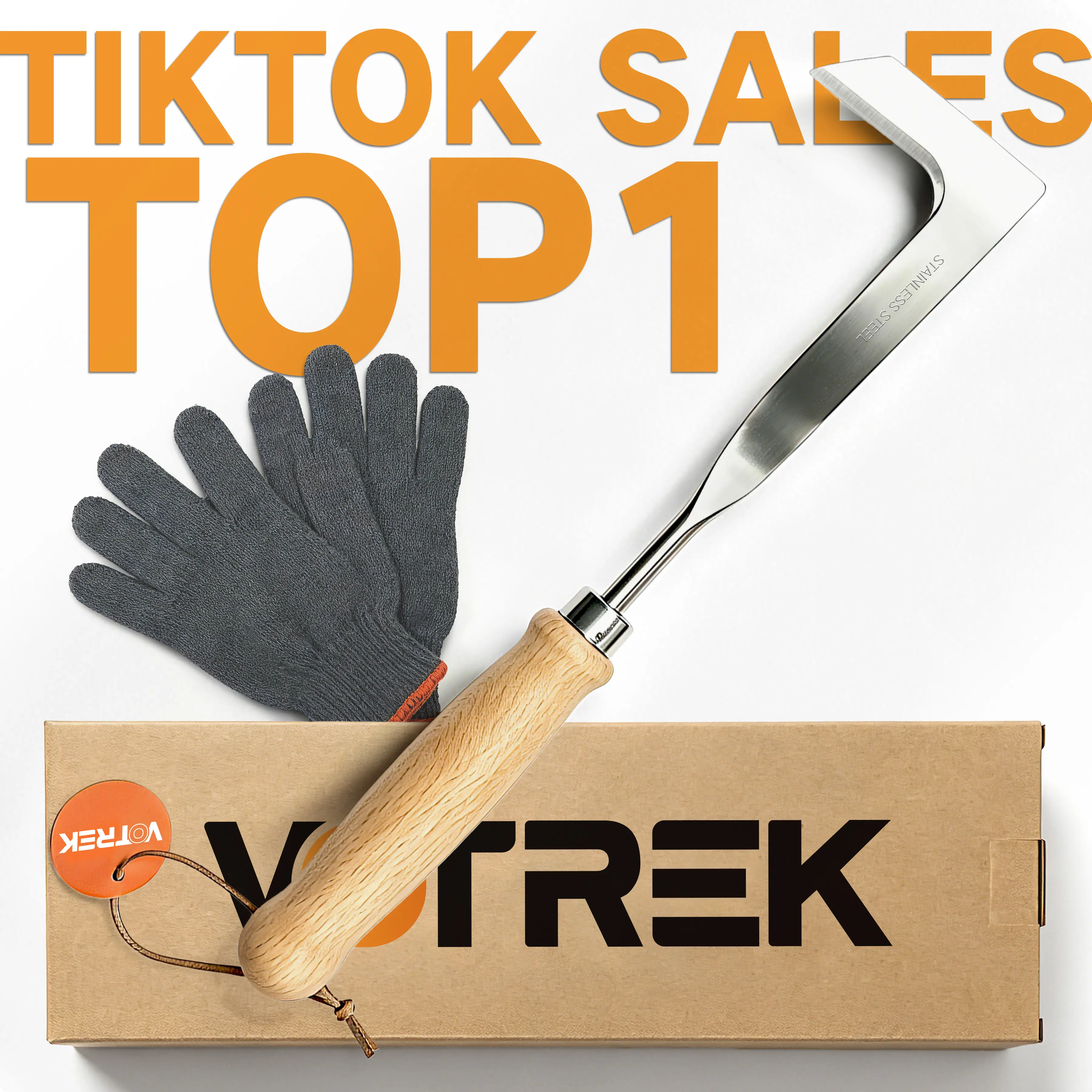VOTREK 3-Edge Crack Weeder, Stainless Steel Manual Weed Removal Tool Hoes & Rakes, Reinforced Steel Collar Wood Handle, L-Shaped Crevice Grass Cutter Hoes & Rakes for Driveways, Garden Borders, Tight Gaps, L-Shaped Blade, Steel & Wood