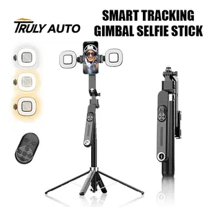 Truly Auto 71” Smart Tracking Selfie Stick & Tripod – 360° Rotation, AI Gesture Control, 2 LED Fill Lights, Extendable Phone Holder, Wireless Remote