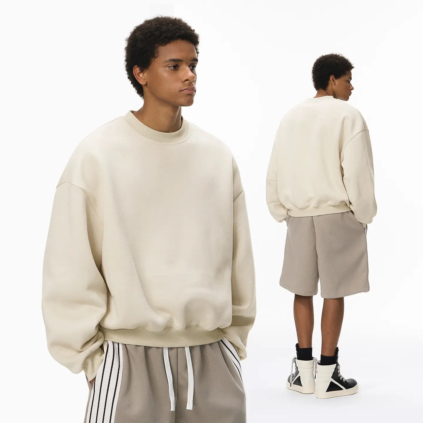 Inflation Men's 2-Piece Winter Collection - Boxy Oversized Fleece Hoodie, Crop Long Sleeve Sweatshirt, Functional Deconstructed Cargo Pants, Street Fashion, Casual Streetwear, Boxy Oversized Men's Sweatshirts, Crop Long Sleeve Men's Sweatshirts