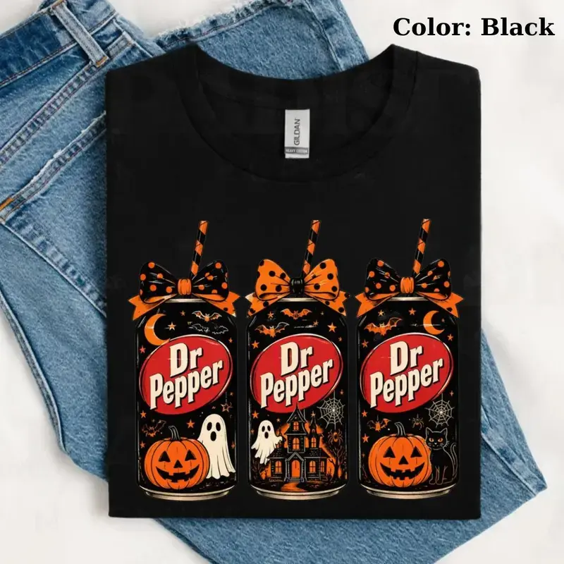 Spooky Soda Sweatshirt, Retro Halloween Soda Can Crewneck, Coquette Bow Ghost Pumpkin Black Cat Pullover