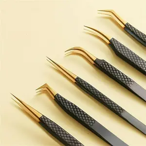 1pc false eyelash tweezers, used for false eyelash extensions, eyebrow hair clips, beauty and makeup tools, black gold mesh high-precision eyelash extension tweezers/Golden Feather Dolphin Clip Flower Clip series/Eyelash extension tweezers