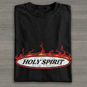 Cracked Flame Oval "Holy Spirit" Religious Distressed Graphic Cotton T-shirt