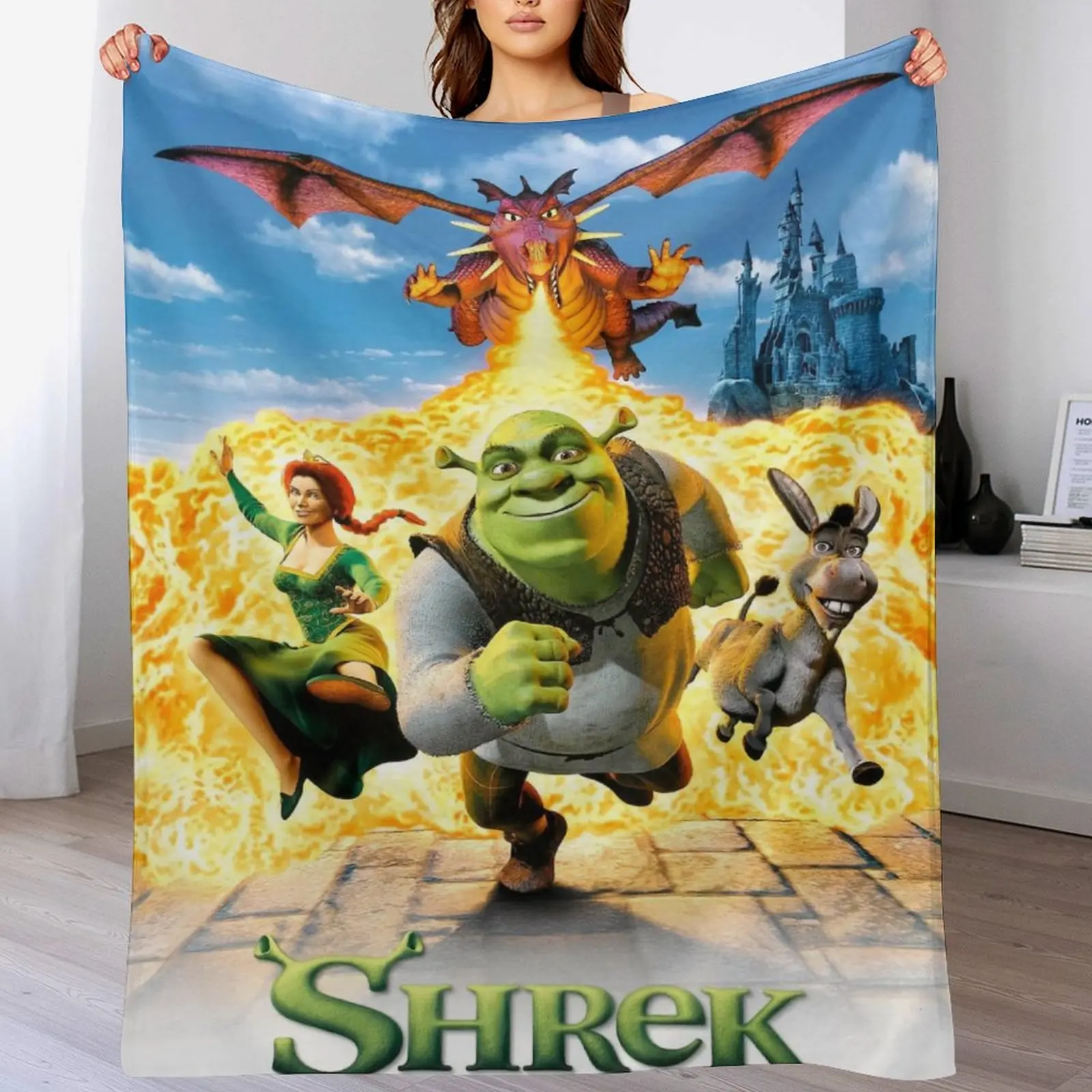 Cartoon Anime Shrek Blanket Super Soft Throw Blanket Flannel Fleece Lightweight Bed Blanket All Season