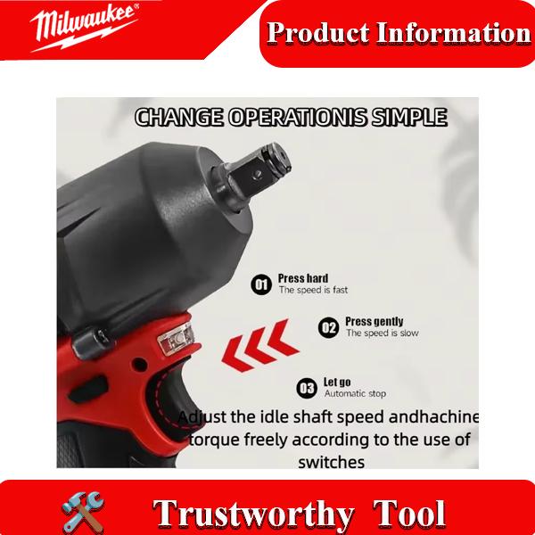 Milwaukee M18 Brushless Cordless 1/2" Impact Wrench - 900N.m Max Torque, 2100RPM No-Load Speed, 3100BPM Impact Rate, Tool Only or Kit with 1 Battery & Charger for Heavy Duty Automotive Repair and Maintenance Milwaukee M18 Brushless Cordless 1/2" Impact Wrench - 900N.m Max Torque, 2100RPM No-Load Speed, 3100BPM Impact Rate, Tool Only or Kit with 1 Battery & Charger for Heavy Duty Automotive Repair and Maintenance