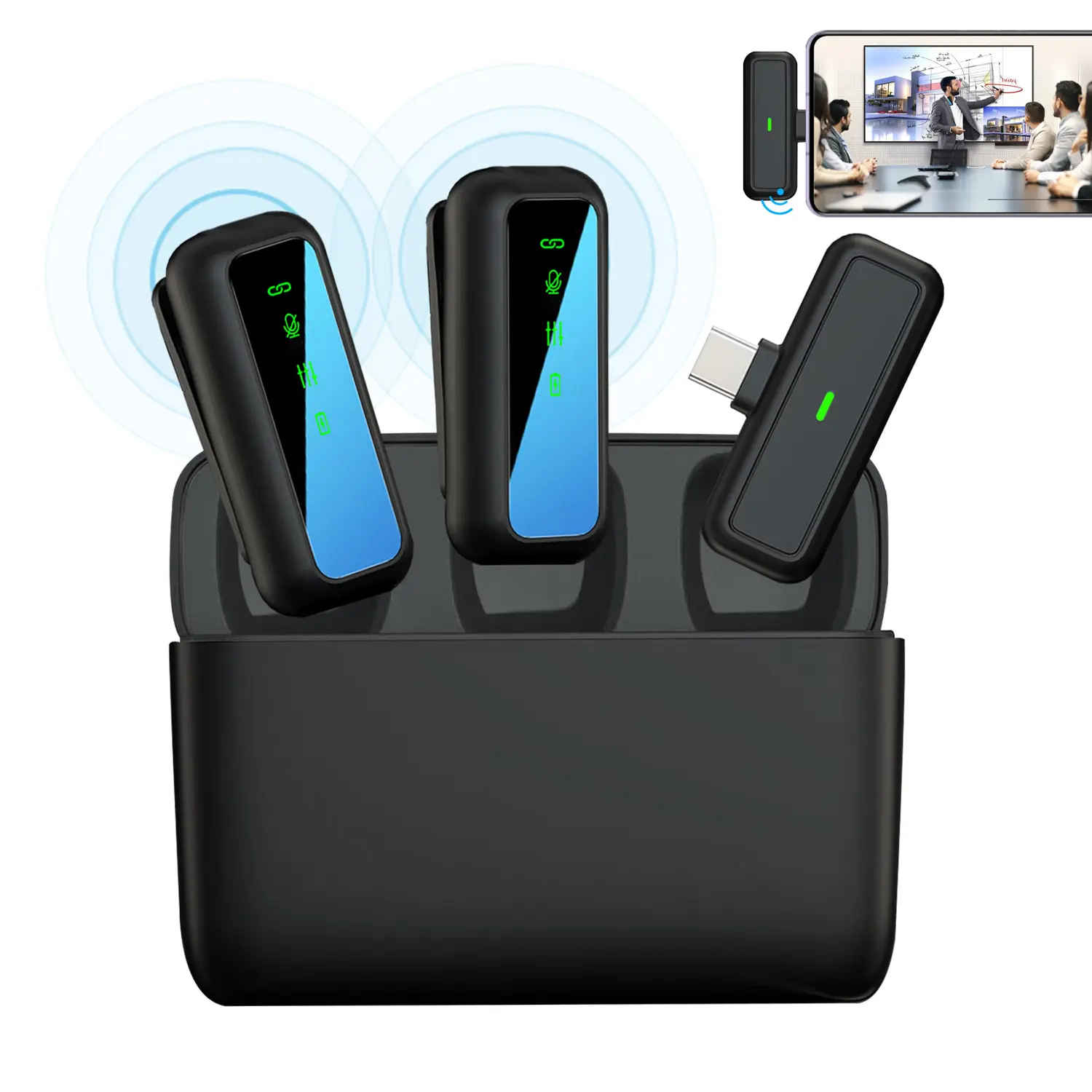 Portable Plug-Play Wireless Tie Lavalier Mic Suitable For IPhone/Android, Mini LED Display Screen, With Noise Reduction Function, Long Battery Life, Ideal for Streaming and Podcasting, Content Creator Recording, Video Blogging