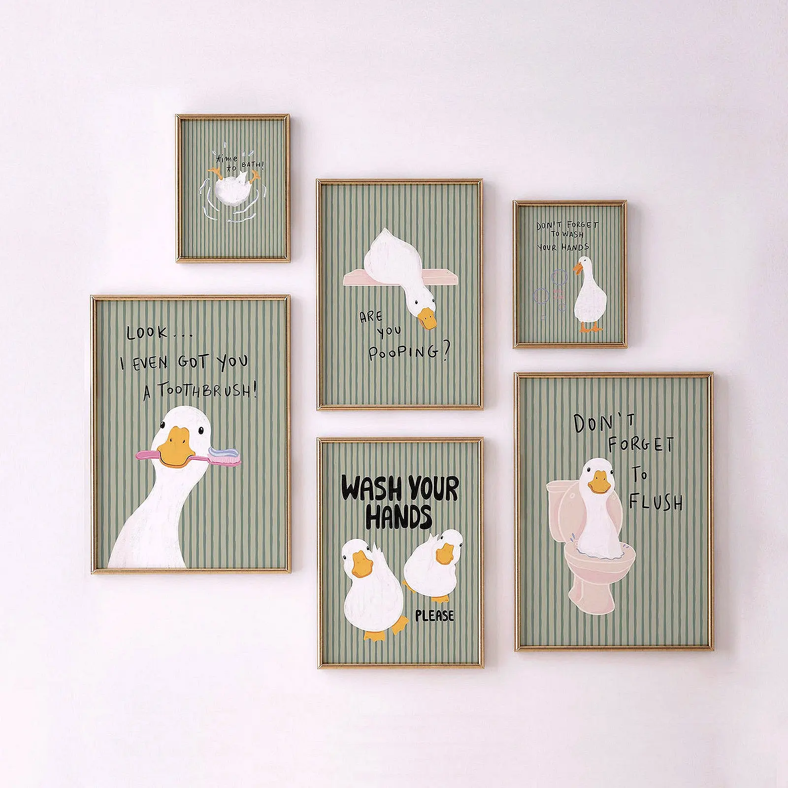 Set Of 6 Funny Duck Bathroom Posters Cute Goose Wall Art Premium HD Print Unframed Funny Bathroom Decor Trendy Gift