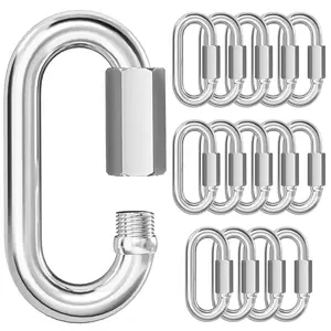 15 count M8 5/16 Quick Link Chain Connector, 304 Stainless Steel Screw Carabiner, Locking Carabiner Clips Heavy Duty Chain Hooks for Connecting Hammock, Swing, Shade Sail-Capacity 1525LB