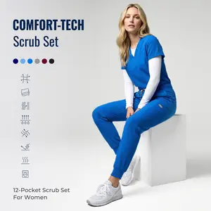 Tinylemon Women’s Scrub Set, V-Neck Top & Jogger Pants, 12 Pockets, Antimicrobial, Anti-Wrinkle Uniform for Nurses