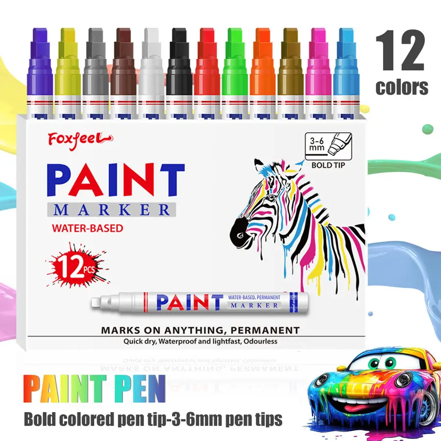 12 Color Permanent Paint Pens, Ideal for Stone Painting, Oil-Based Permanent Ink Markers for Metal, Plastic, Canvas, Wood, Glass, Multiple Surface Use, Waterproof, Quick-Dry