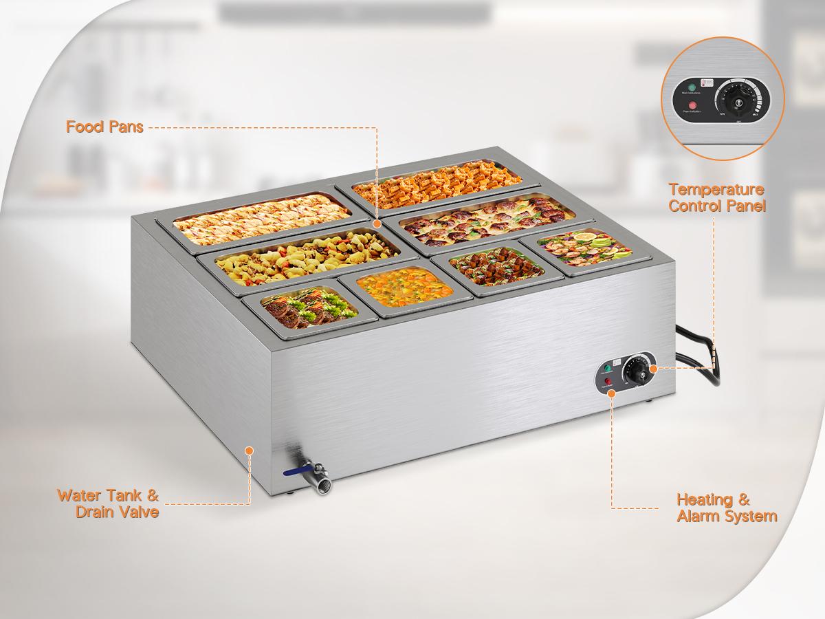 [Spring Sale] AMERLIFE 4/8/12-Pan  48/72/96QT Commercial Food Warmer, 1200/1500/1800W Stainless Steel Steam Table with Top Shelf, Lids, Food Tongs, Undershelf, Wheels, 110V Temp Control for Catering