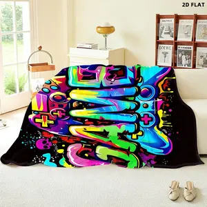 GAMER - Themed Graffiti - Style Throw Blanket, Single - Sided Printed, Various Specs, Vibrant Game Controller & Skulls Design, Perfect for Gaming Room/Lounge Relaxation, Soft Comfortable Fabric for Adults, Stylish Decorative & Cozy Nap Blanket