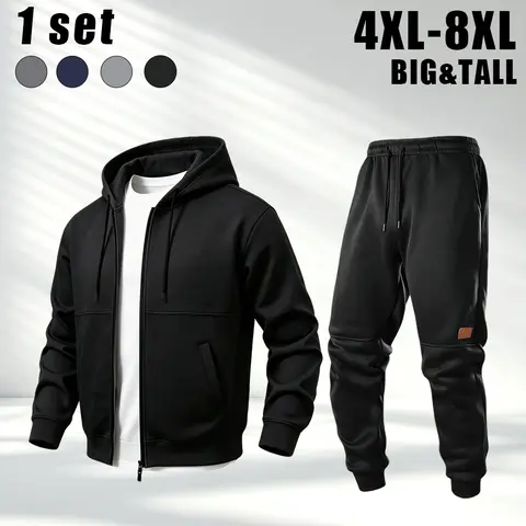 500LBS – Extra Large 4XL–8XL Men’s Fleece Matching Set | Highly elastic, widened fit, comfortable pull-on fleece 2-piece suit for heavy men