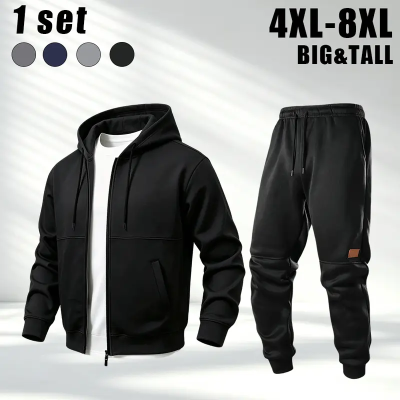 500LBS – Extra Large 4XL–8XL Men’s Fleece Matching Set | Highly elastic, widened fit, comfortable pull-on fleece 2-piece suit for heavy men