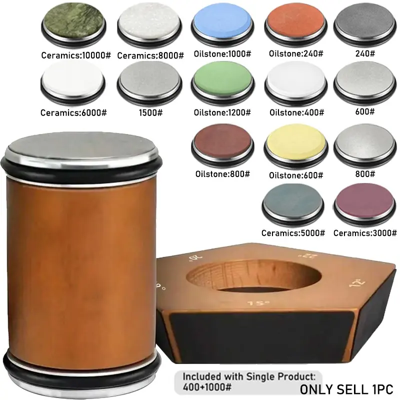 Rolling Knife Sharpener Kit, Wooden, Kitchenware, 2/4/5-Angle Rolling Sharpener Set, Features Diamond Abrasives for Steel of Any Hardness, Kitchen Sharpener Includes Magnetic Angles at 12°,15°,18°,20°, Plus Abrasive Disc Accessories