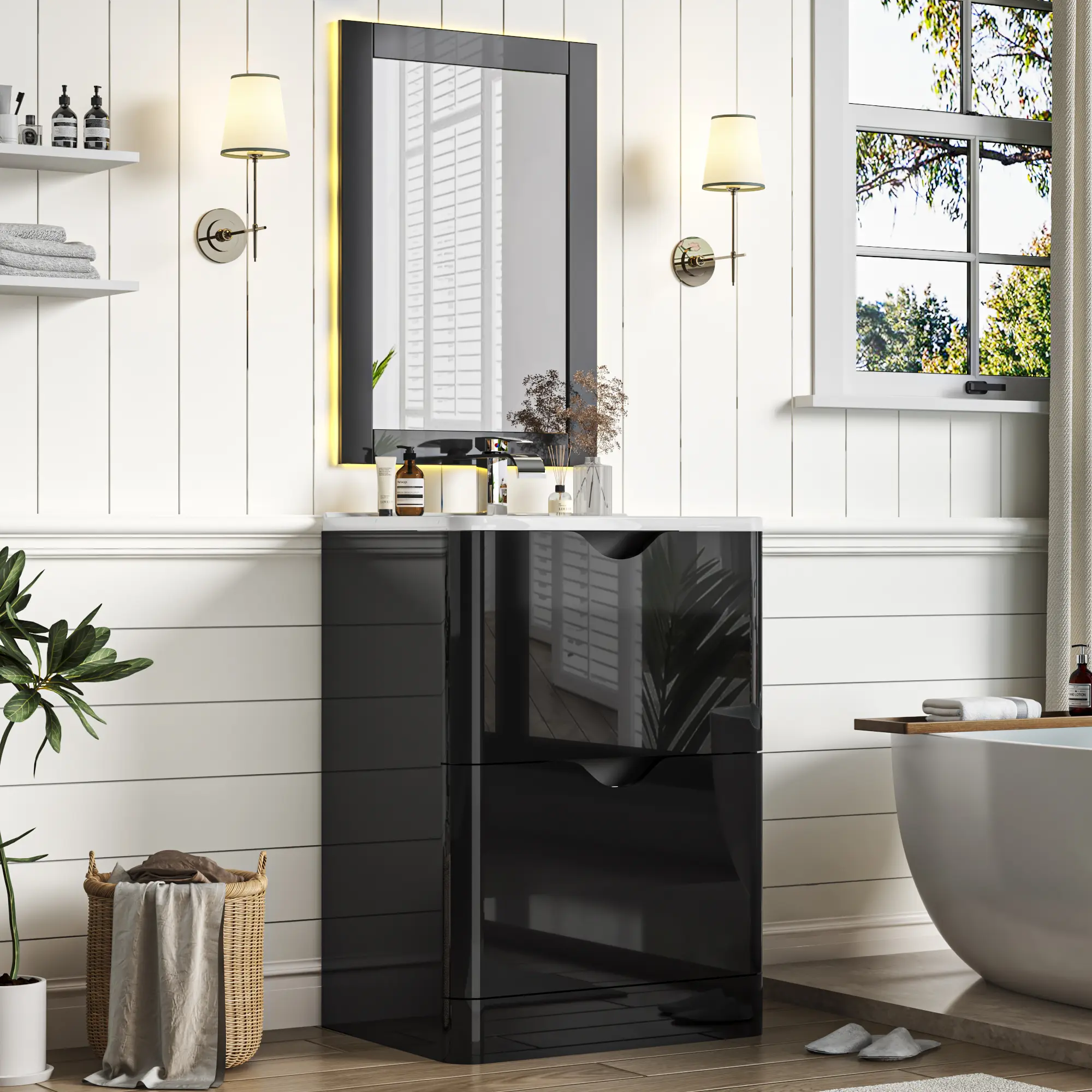 24-Inch Bathroom Vanity Full Set with Sink, Mirror, Faucet, Drain, Extra Counter Space and Storage | Bathroom Fixtures for Home Improvement, Bathroom Sets Full Set