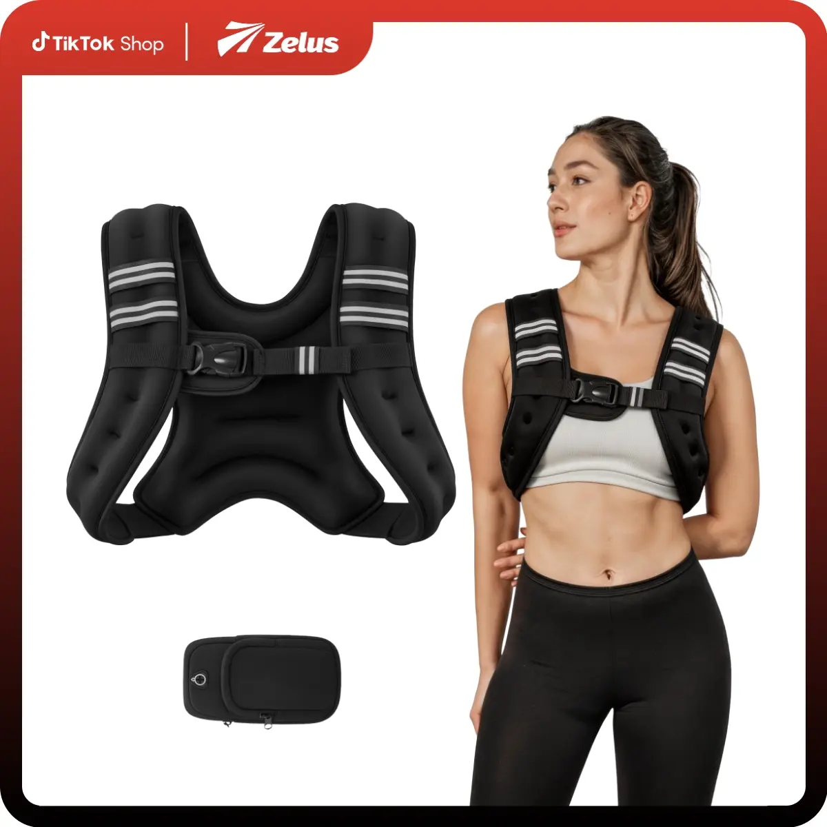 【SummerFinds】ZELUS Weighted Vest-6/8/12/16/20/25/30lb Rucking vest with Phone Pouch&Reflective Stripes&Adjustable Straps for Men&Women|Workout enhancer for Motivational walking,Strength Training,Running #TikTokShopDealsforYouDays#SummerWins