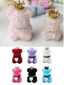 6pcs/set Candy-Colored Rhinestone Bear Heart Moon-Shaped Focal Beads for Pens, Diy Craft Embellishments, Diy Jewelry Decoration, Diamond Beads for Jewelry Making, Large Crystal Rhinestone Beads Bulk for Keychain Bracelet DIY Crafting