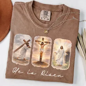 He Is Risen Comfort Colors Shirt, Christian Easter Shirt for Women Men, Religious Resurrection Jesus Cross Faith Tee
