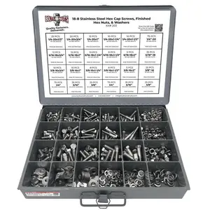 Inch 18-8 Stainless Hex Cap Screws, Hex Nuts, Flat & Lock Washers - 574 PCS
