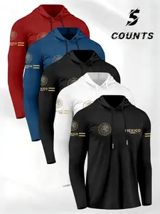 Mexican Theme Men's Hooded Long Sleeve T-Shirt Set of 5, Perfect for Gym Enthusiasts & Outdoor Sports Lovers, Best Gift for Unique Style