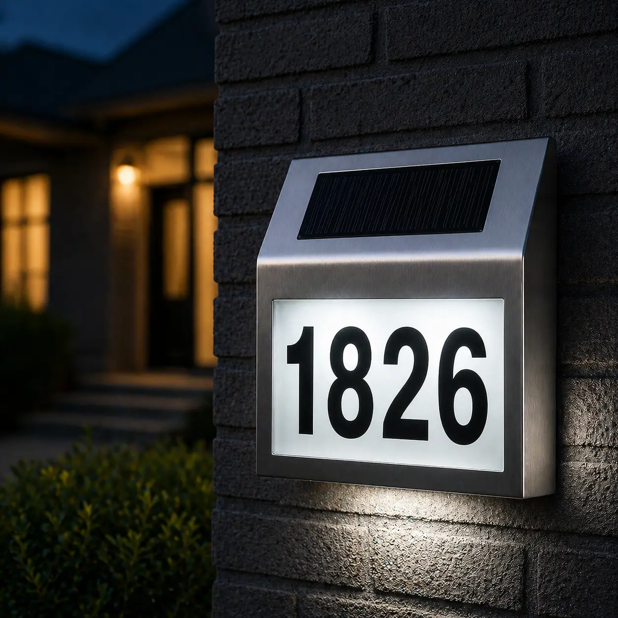 Outdoor Modern Solar LED Address Sign - Solid Metal Stainless Steel House Number Auto Light, Waterproof, Customizable Numbers & Letters, Auto On/Off, 7.86x7.07in Home Decor Plaque