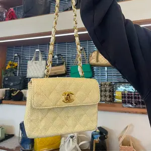 Pre-owned CHANEL CF Mini in Chick Yellow (Vintage, Rare Woven) – Gently Used with Normal Wear – Dopamine Color – Bag Only, No Accessories Included