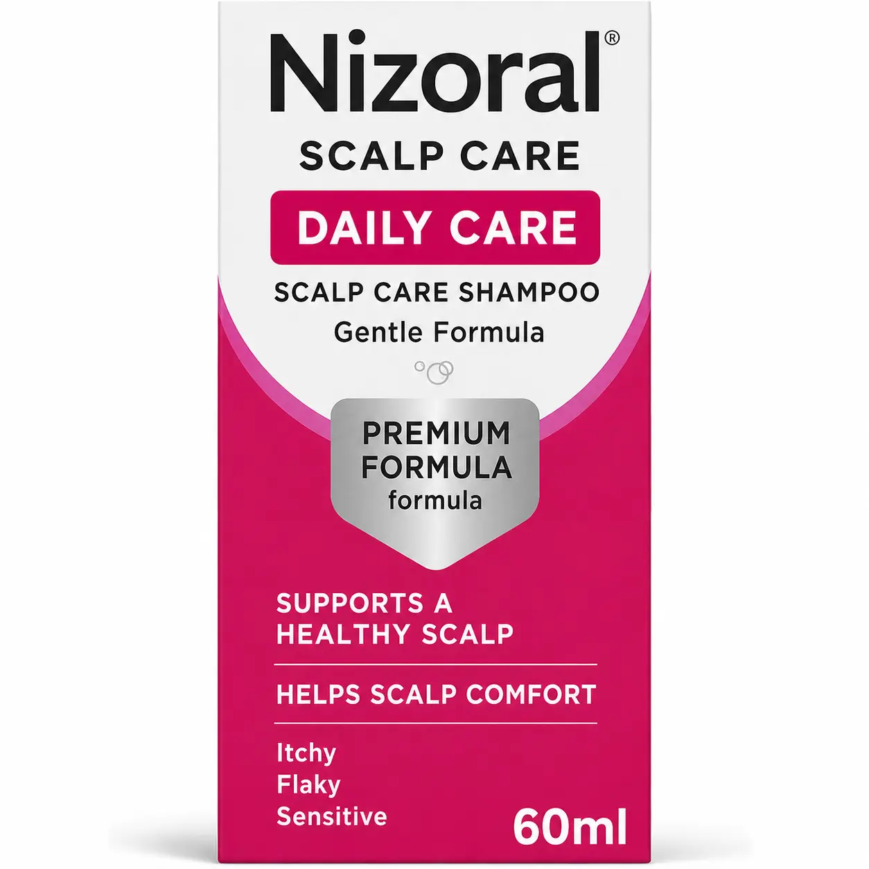 Nizoral Scalp Care Shampoo 2 fl oz (60 mL) – Daily Care Gentle Formula, Refreshing Hair Cleanser for Healthy Looking Scalp