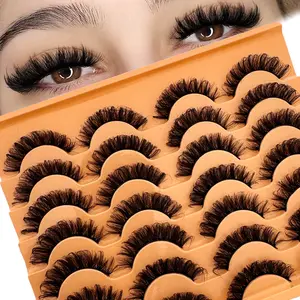 14 Pairs Russian Curl Fluffy False Eyelashes, DD Classic Cat Eye, 6D Cross Fluttering Lashes, Soft Natural Look for Parties Halloween Christmas