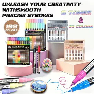 Flysea 22pcs Acrylic Marker Pens, Gradient Colors, 0.7mm Fine Tip, Ideal for Detailed Drawing, Quick Dry, Stain Resistant, Multi-Surface Use