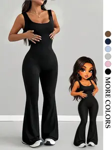 Women's U-Neck Sleeveless Bell Bottom One-Piece, High Stretch Fitted Waist Trainer, Street Style Fitness, All Seasons