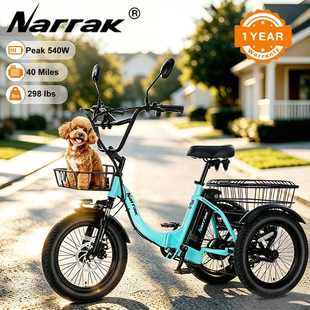Folding Electric Tricycle for Adults 3 Wheel Electric Bike Fat Tire N3 700W–1100W with Removable Battery & Large Basket for Groceries & Cargo, for Daily Use & Shopping for Women Men for seniors