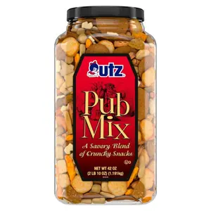 Crunchy Savory Pub Mix with Rice and Cheddar Cheese, 42oz Resealable Barrel, Ambient Dried Snack, Trans-Fat Free, Kosher-Certified, Halal-Certified Party Snack