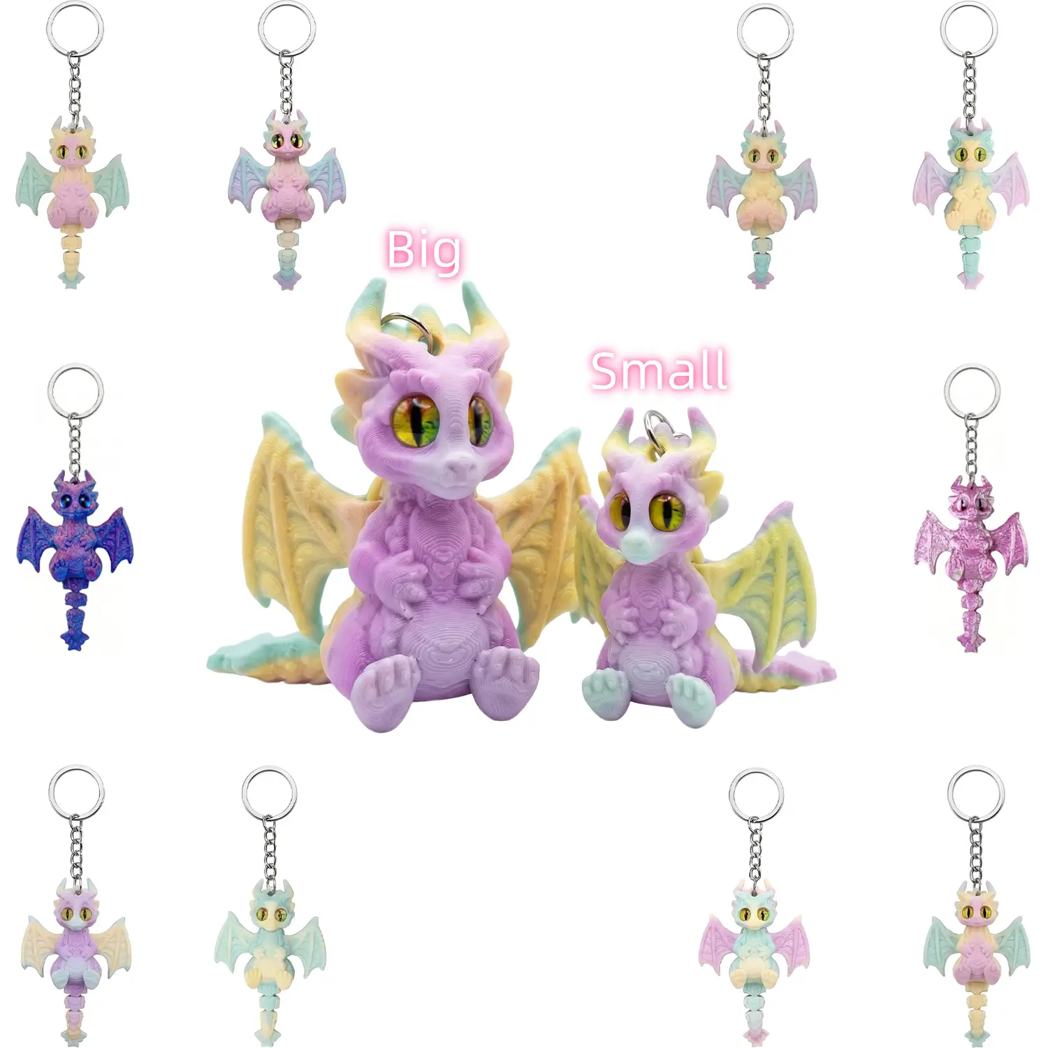 3PCS 3D Printed Gradient Color Articulated Flying Dragon Keychains for Women - Cute Charm Detail Decorative Keychains, Ideal for Keys, Bags, Holiday Gifts & Girls’ Fashion Accessories, 3D Printed Keychains