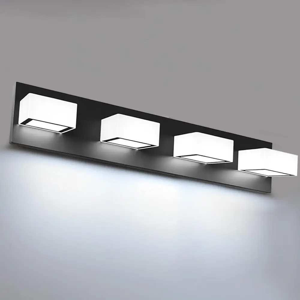 Modern Matte Black Bathroom Vanity Light, 4-Light LED Acrylic Shade Wall Mount Bathroom Lighting Fixture for Mirror Cabinet