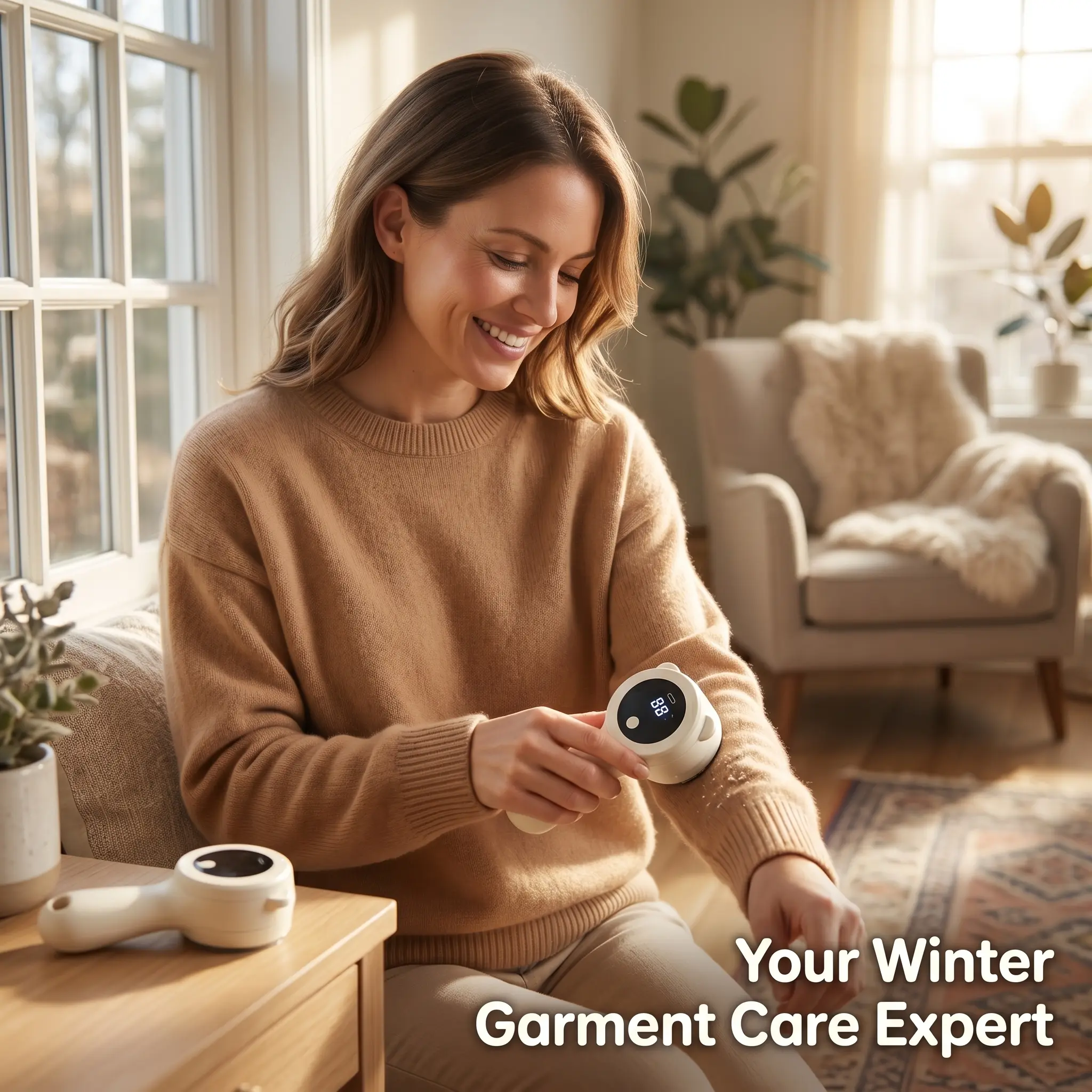 Rechargeable fabric trimmer, stainless steel 6-blade blade |   fiber remover, features 3-speed settings and an LED display for battery status – an efficient garment and fiber repair trimmer that can remove fuzz, fiber balls, pilling, and hair balls.