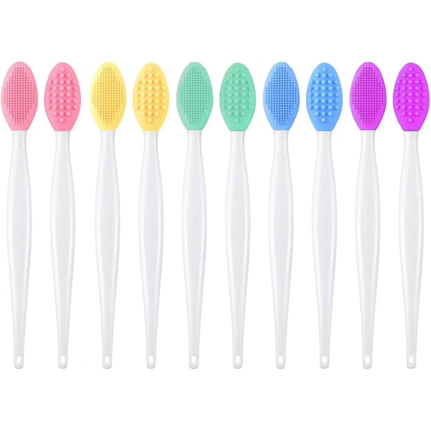 Pore Cleansing Facial Silicone Brush, Double-Sided Lip Brush, Gentle Exfoliation & Clearer Skin Massager Nose Clean Blackhead Removal & Face Scrubber Brushes 10pcs