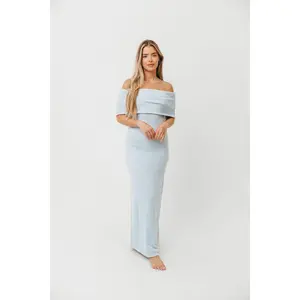 Brit Maxi Dress in Dusty Blue - Bump Friendly