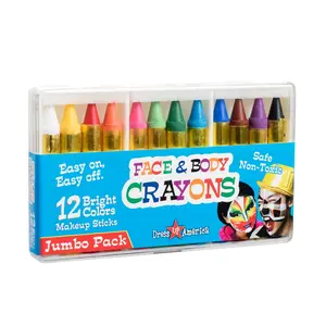 12 Face Paint Crayons Set | Jumbo Non-Toxic Crayon Set with Storage Case - For Body & Face Painting - Easy Wash Off Makeup for Theme Party, Halloween, Cosplay & Festival