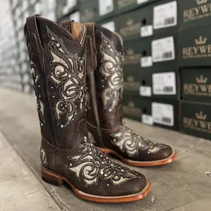 072 Miranda Vento Paja Bota Elegante Para Mujer Punta Cuadrada Hecha En Mexico