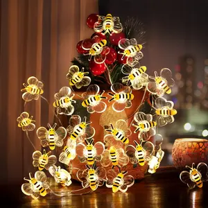 Hoodink Bee Lights Room Decor, Christmas Gifts for Women Teen Girls Boys, 2pcs 20 LED Cute Honey Bee String Fairy Lights Battery Operated, Bee Decorations for Bedroom Dorm Classroom Plants Wedding, Water Proof, Easy to DIY