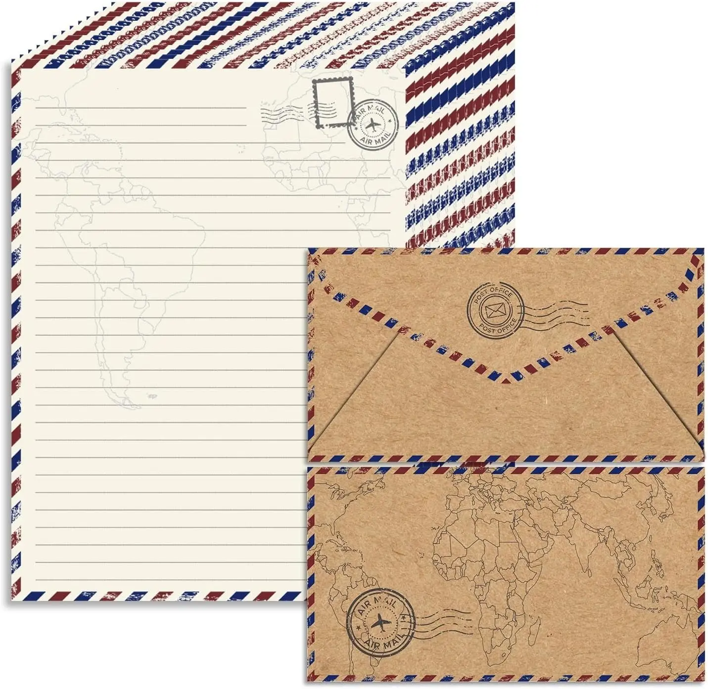 90 Pack Airmail Stationery Paper Set, Vintage Letter Writing Paper and Envelopes Set for Invitations, thank you Letters, or Casual Letters(6.9 x 9.25 In)