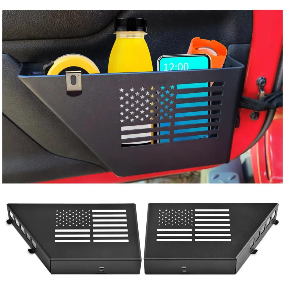Metal Storage Boxes Compatible with 2007-2018 Jeep Wrangler JK JKU 2/4 Door, 2 Pack Front Door Side Insert Organizer Pockets for Jeep Saggy Net Replacement(Black) jeep wrangler accessory, Car Storage Organizers