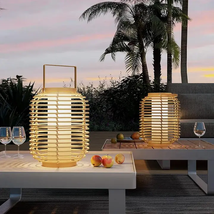 GRAND PATIO 2-Pack 14-in Wicker Woven Solar Garden Lights, Rechargeable Boho LED Outdoor Lamps, Water-Resistant Lighting for Balcony, Porch