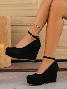 Spring and Autumn Slope Heel Thick soled Single Shoes for Women, Wedge Heels, Gentle Upper, Fashion, Anti slip Sole, Straight Buckle, Daily Wearing, Available in Multiple Colors