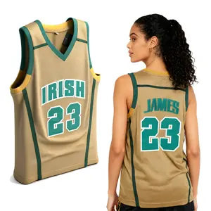 2026 Men Women High School Basketball Jersey IRISH 23 JAMES Stitched Embroidery Numbers Outdoor Sports Shirt Mesh Breathable Fashion For Indoor Basketball Court Running Fitness Yellow Green White Memorial