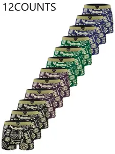 12 pcs Hello Prints Men's Boxer Briefs, Boxer Briefs Set, Soft - Lightweight, Quick drying sports underwear, Suitable for Four Seasons wear, comfort-breathable, Suitable for daily home wear and exercise