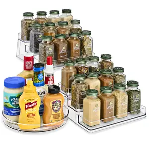 Sorbus Acrylic Spice Organizer Set - 2 Pack 3-Tier Racks + 9-Inch Lazy Susan Turntable for Kitchen Cabinet Baking Plastic Utensils