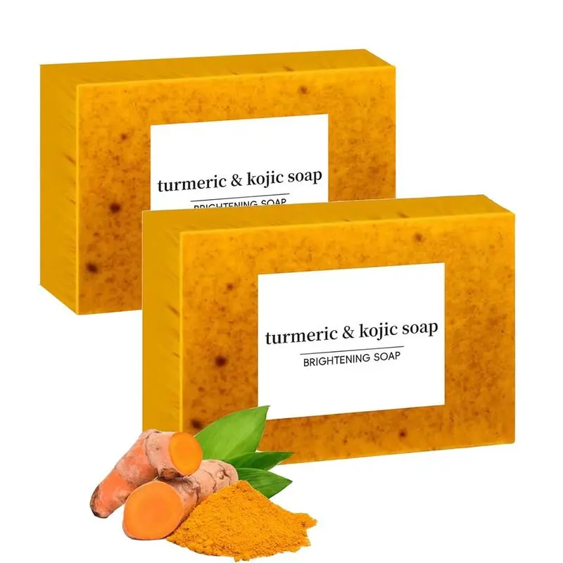 2PCS Lemon Turmeric Soap, Turmeric Soap Bar with Lemon for Face and Body