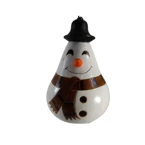 Handcarved Cute Snowman Christmas Tree Ornament - Peruvian Traditional Gourd Decoration, Fair Trade